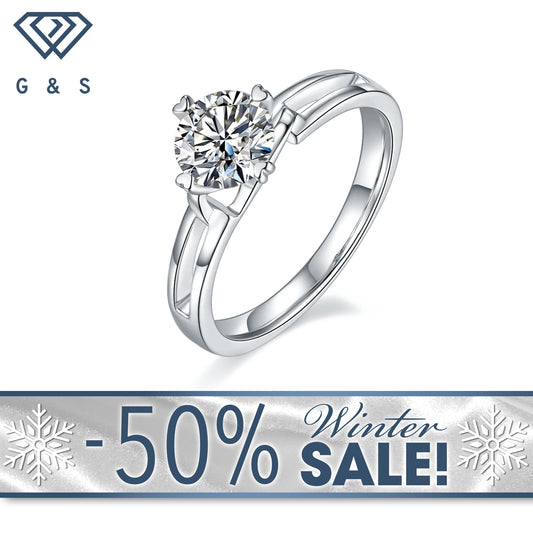 Infinity Solitaire 1.00ct Moissanite Engagement Ring Set in Sterling Silver - Winter Sale