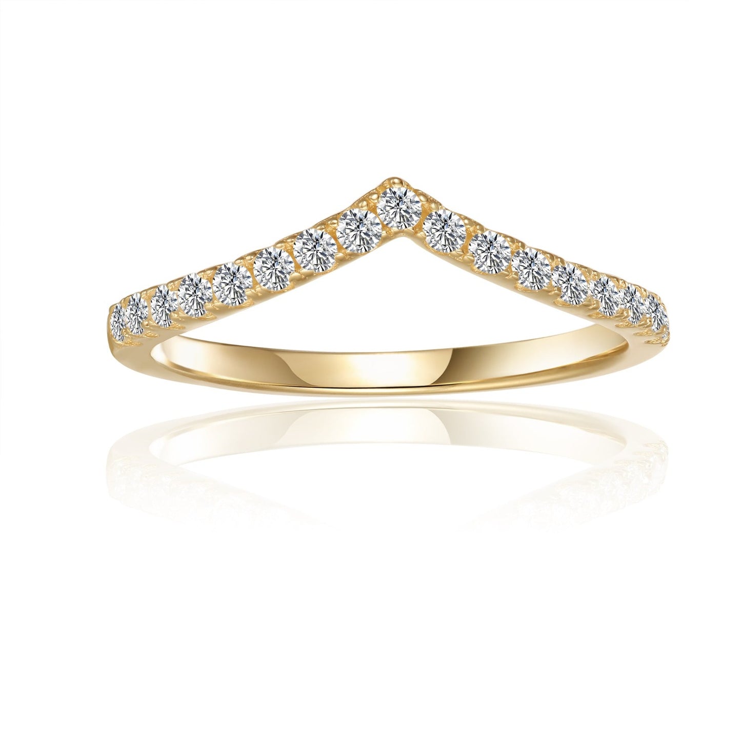 9ct Yellow Gold Wedding Bands with Wishbone Design and Moissanite Accents