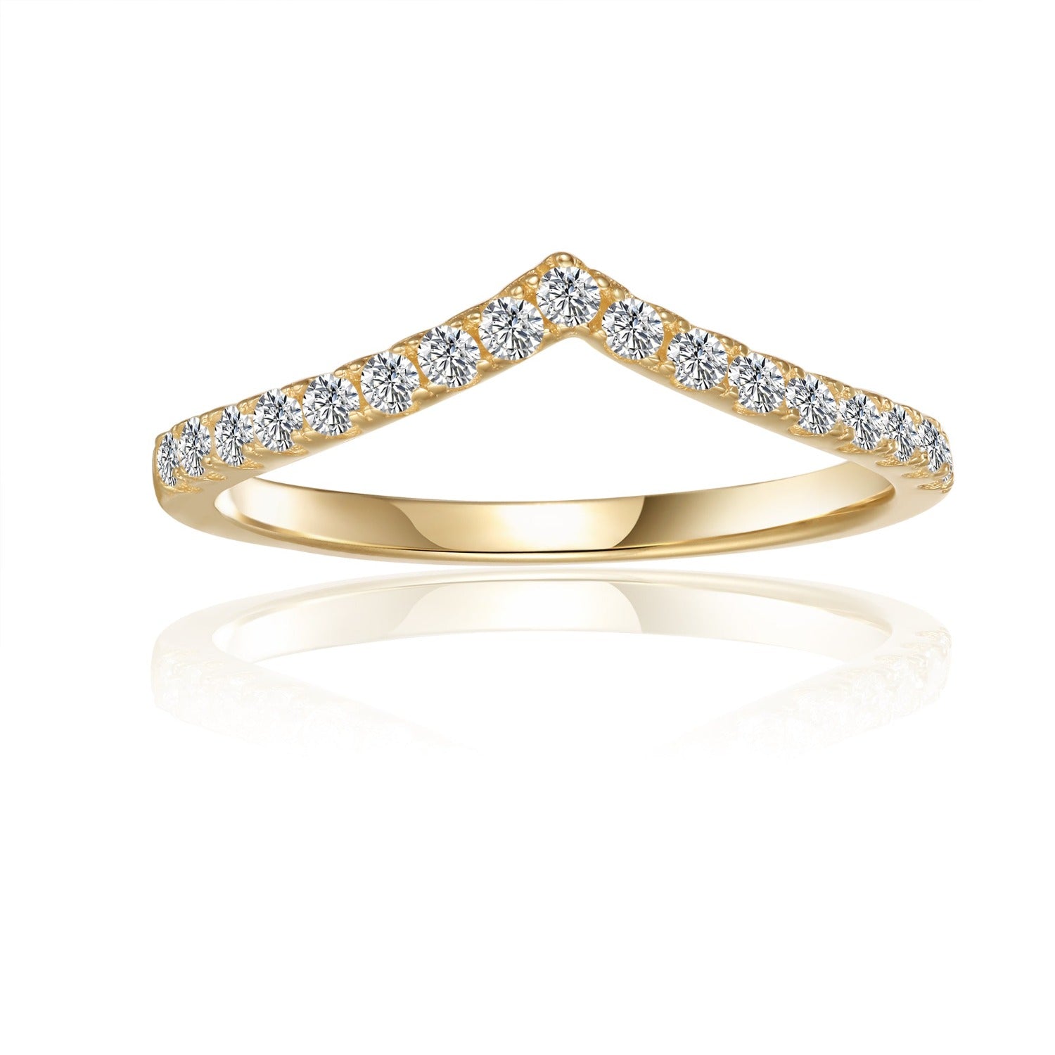 9ct Yellow Gold Wedding Bands with Wishbone Design and Moissanite Accents