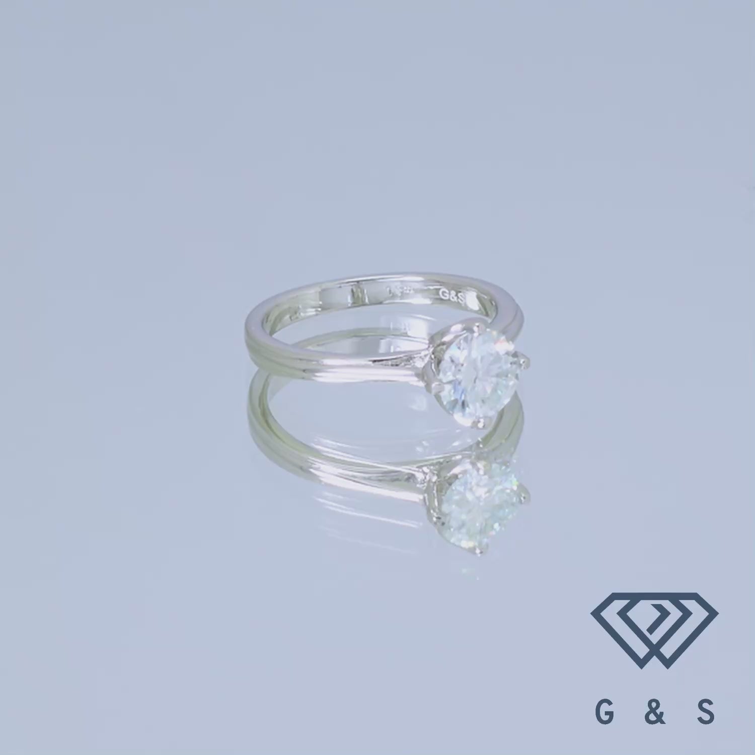 A detailed view of the tulip setting cradling a sparkling 1.00ct moissanite on a sterling silver band, highlighting the intricate floral design.