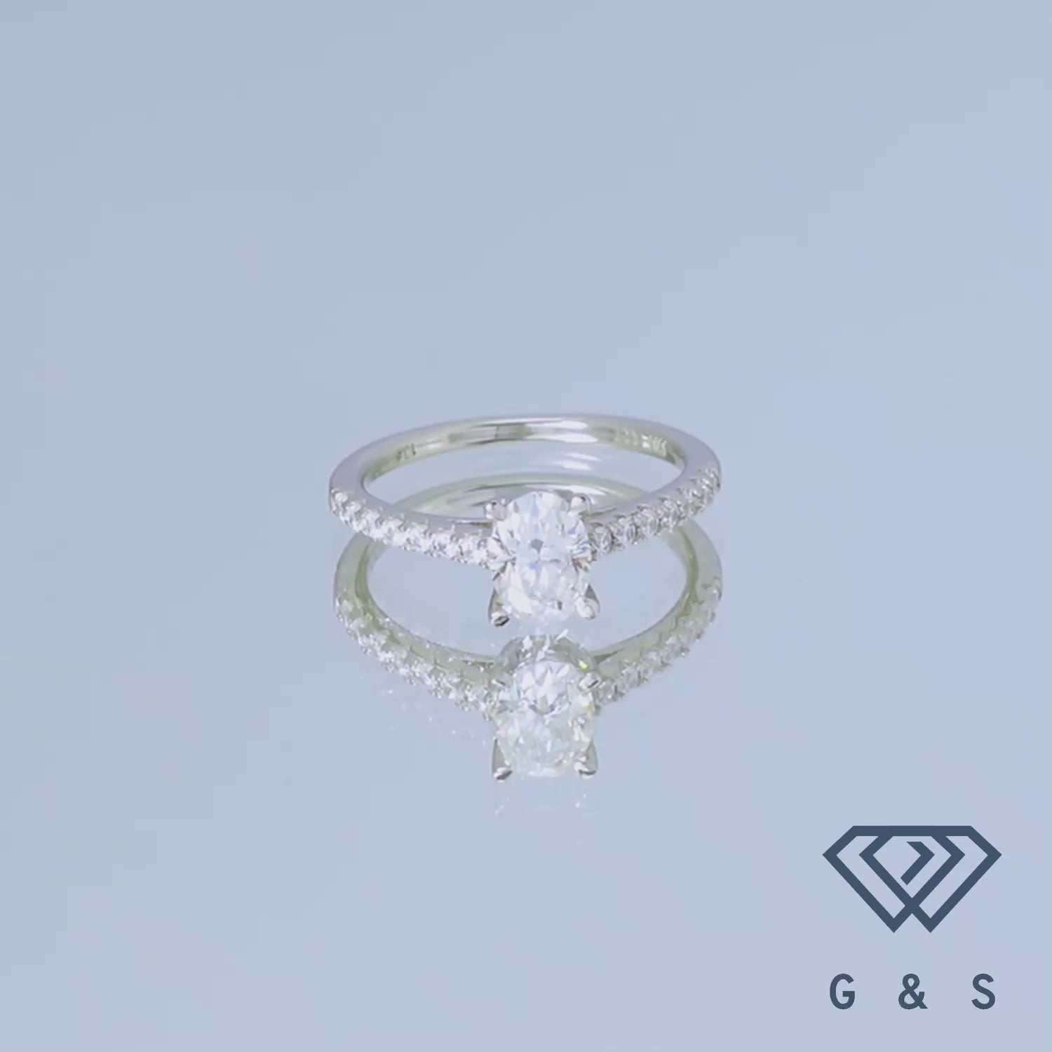 A 1.00ct oval cut moissanite engagement ring against a soft background, focusing on the stone's clarity and the ring's timeless basket setting.
