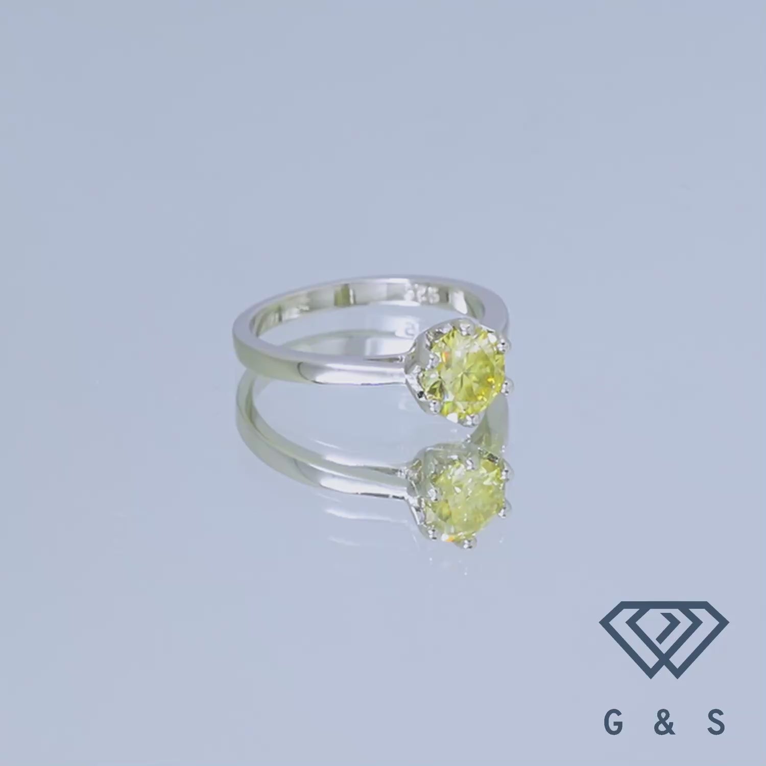A beautiful sterling silver engagement ring featuring a 1.00ct yellow moissanite in a delicate 6-claw floral basket design.
