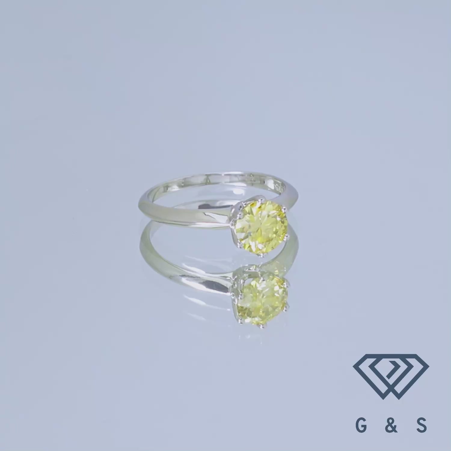 A simple and elegant sterling silver ring featuring a 1.00ct yellow moissanite, set in the iconic six-prong Tiffany style.