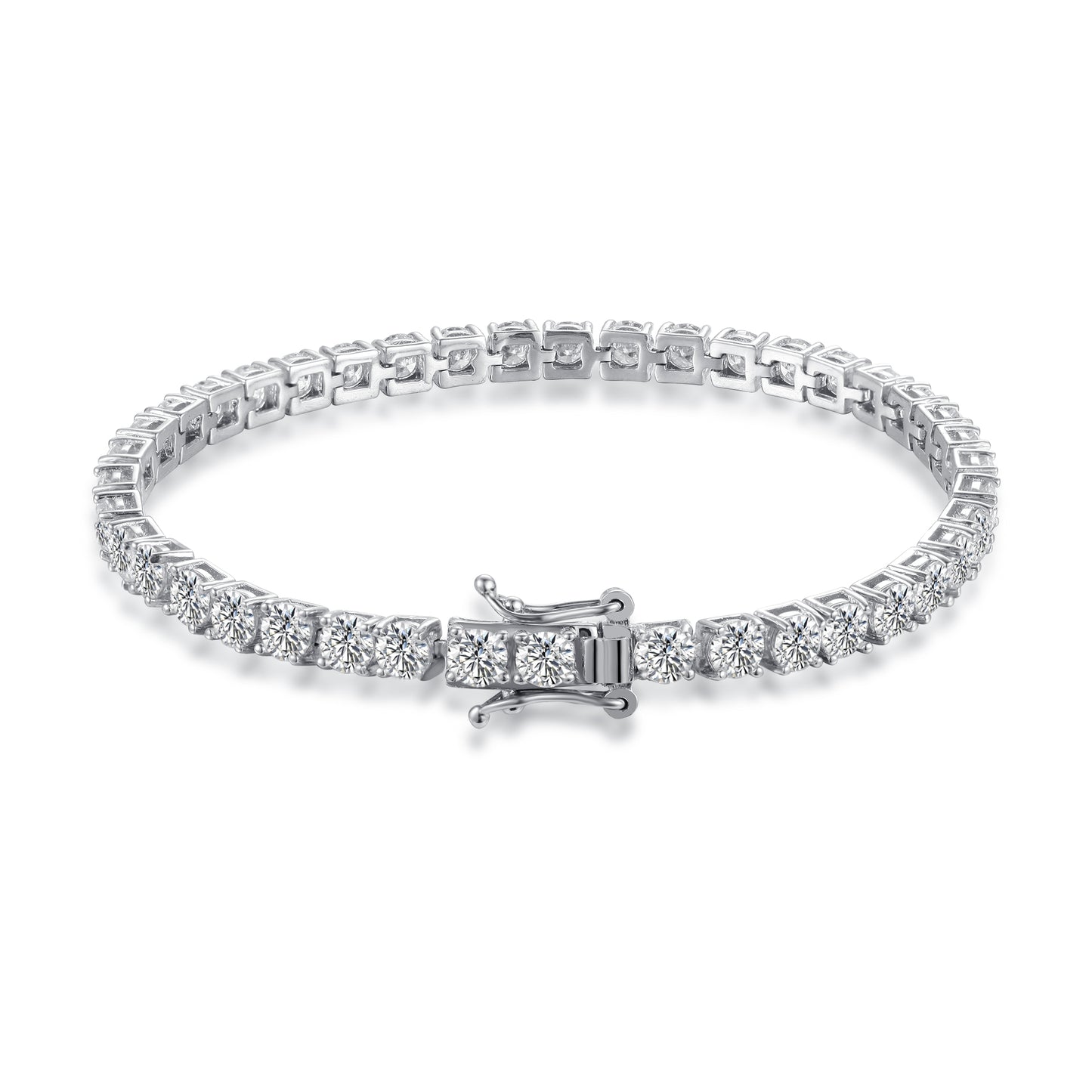 A classic and elegant tennis bracelet featuring sparkling moissanite stones totaling 10.25 carats, set in polished sterling silver.