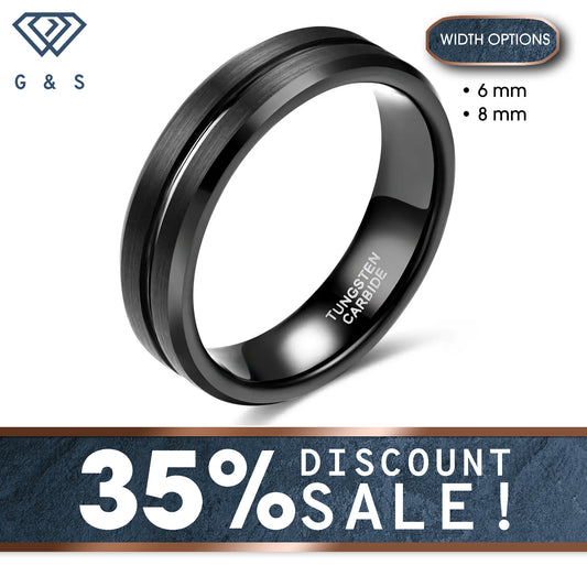 All Black Tungsten Carbide Ring With Centre Groove