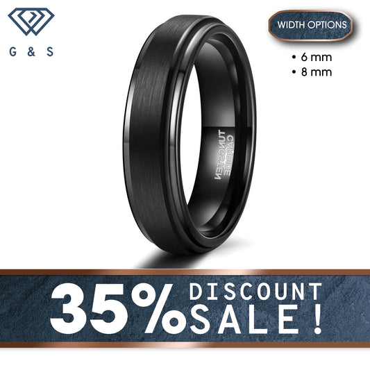 All Black Tungsten Ring With Polished & Brushed Finish