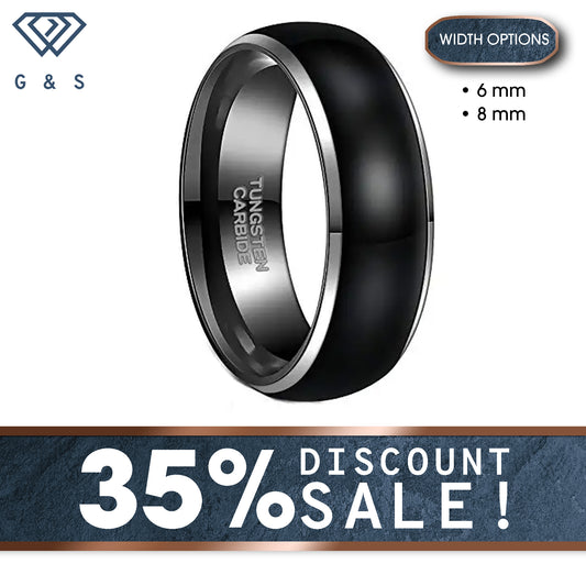 Beveled Edge Black Tungsten Ring With Silver Detail