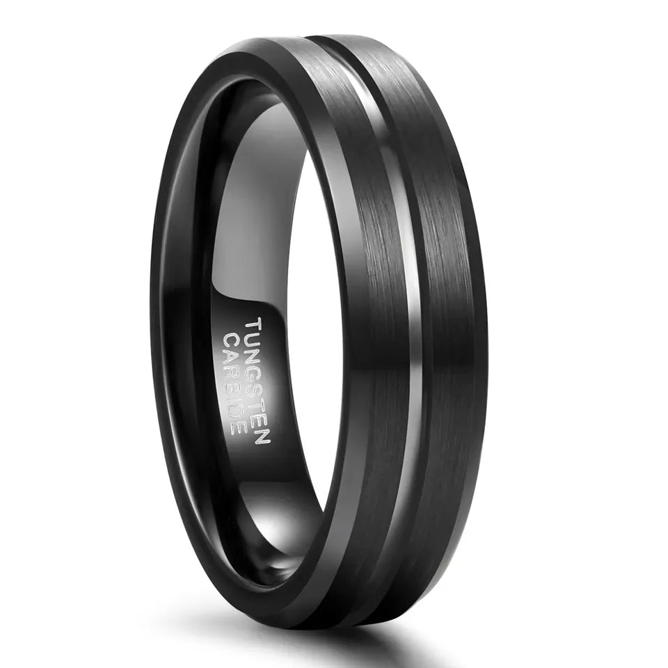 All Black Tungsten Carbide Ring With Centre Groove