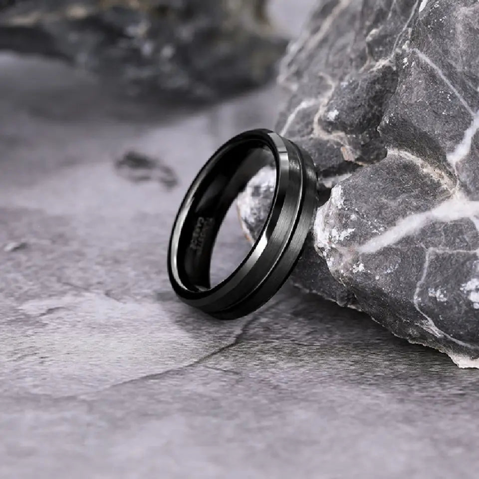 All Black Tungsten Carbide Ring With Centre Groove