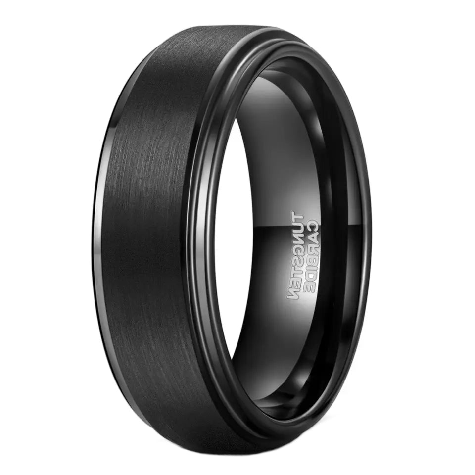 All Black Tungsten Ring With Polished & Brushed Finish