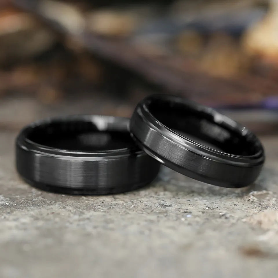 All Black Tungsten Ring With Polished & Brushed Finish