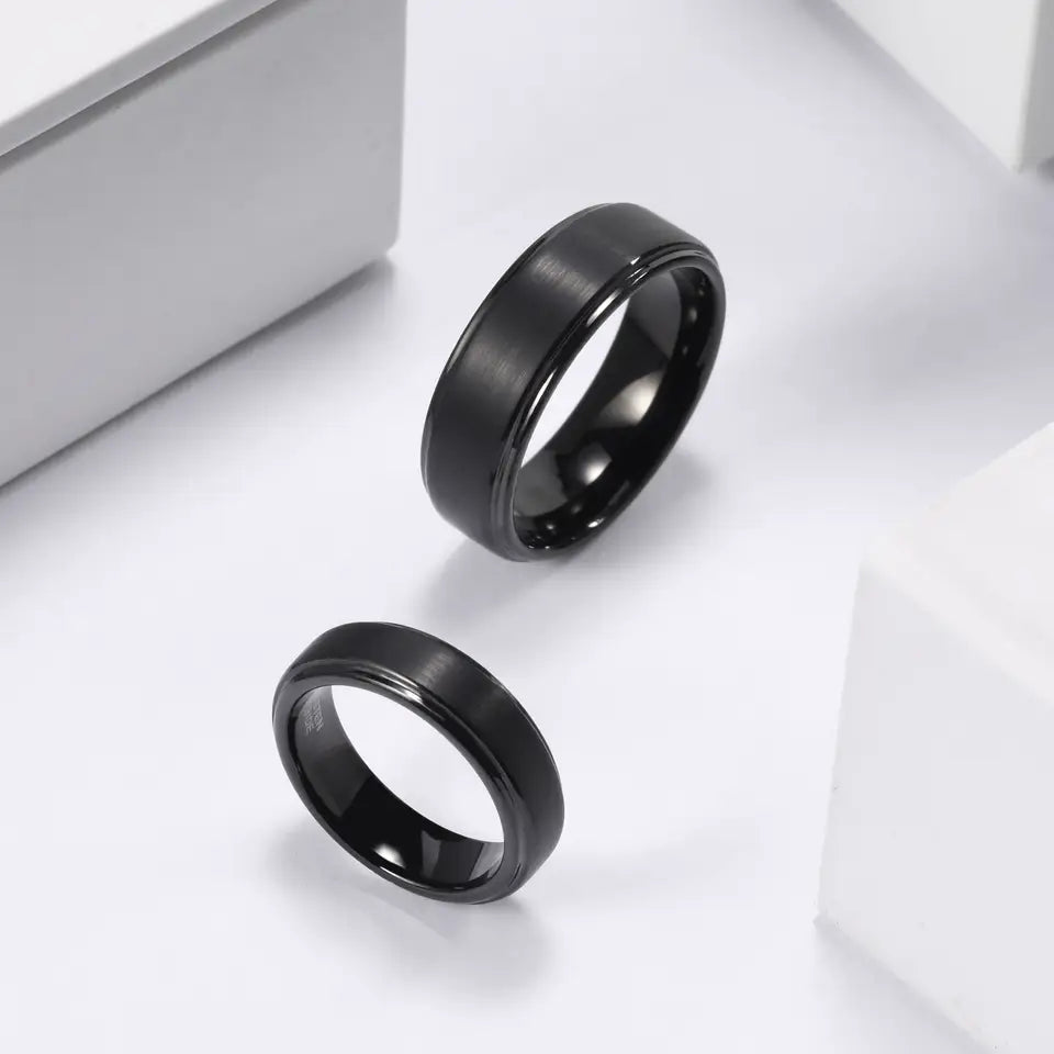 All Black Tungsten Ring With Polished & Brushed Finish