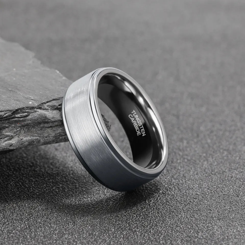 Brushed Tungsten Ring With Polished Edges