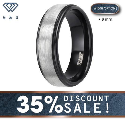 Brushed Dome Shape With Black Inner Tungsten Carbide Ring