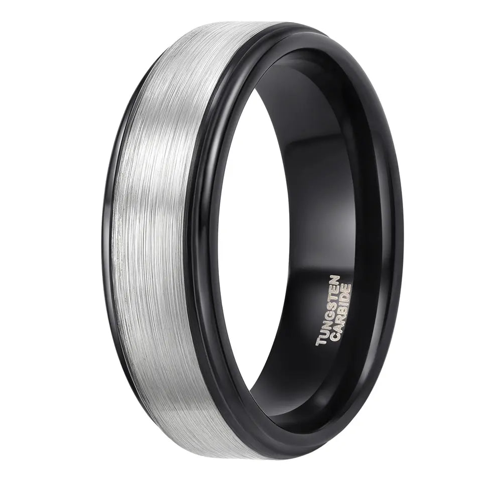 Brushed Dome Shape With Black Inner Tungsten Carbide Ring