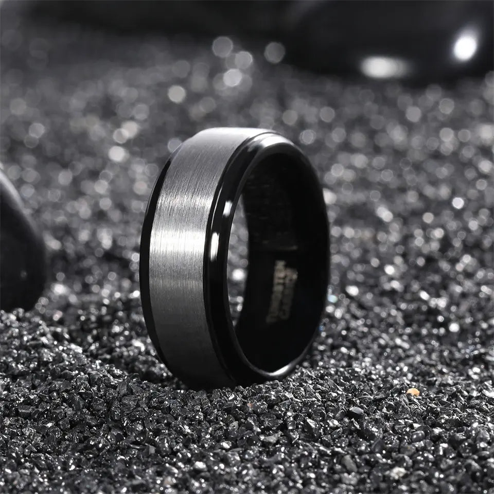 Brushed Dome Shape With Black Inner Tungsten Carbide Ring