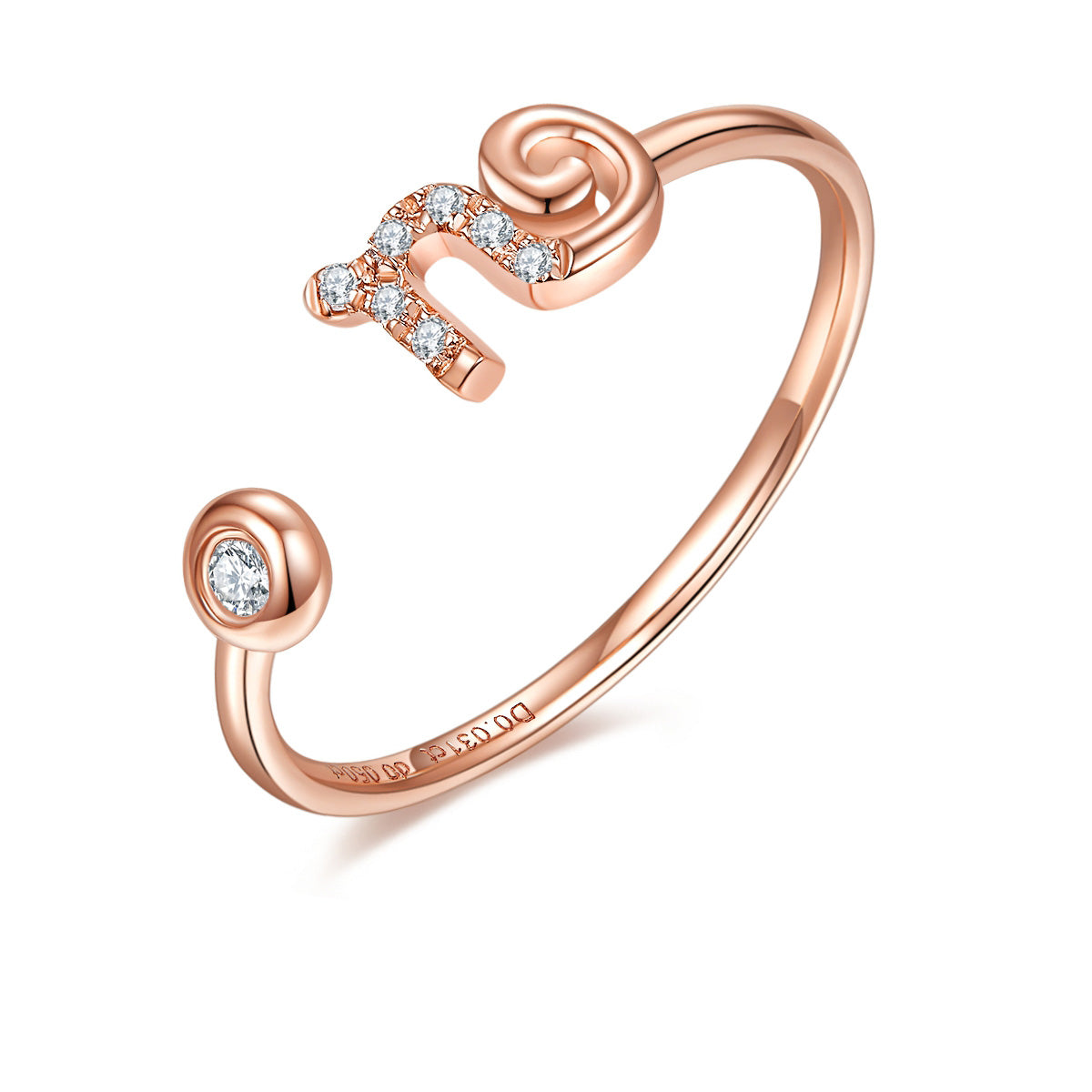 Capricorn zodiac sign ring featuring a sparkling moissanite, perfect for birthdays between December 22nd and January 19th.