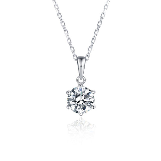 Classic 6 Claw 1.00ct Moissanite Pendant Set in Sterling Silver (Leadtime of 5 weeks)