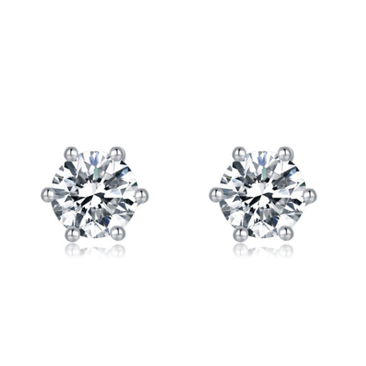 Classic Solitaire 6 Claw Moissanite Stud Earrings Set in Sterling Silver (Leadtime of 5 weeks)