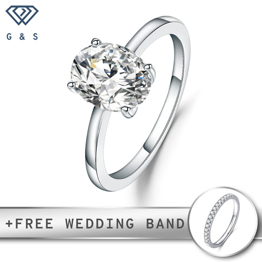 A timeless engagement ring featuring a brilliant 1.00ct oval-cut moissanite held securely in a classic 4-claw setting on a polished sterling silver band.