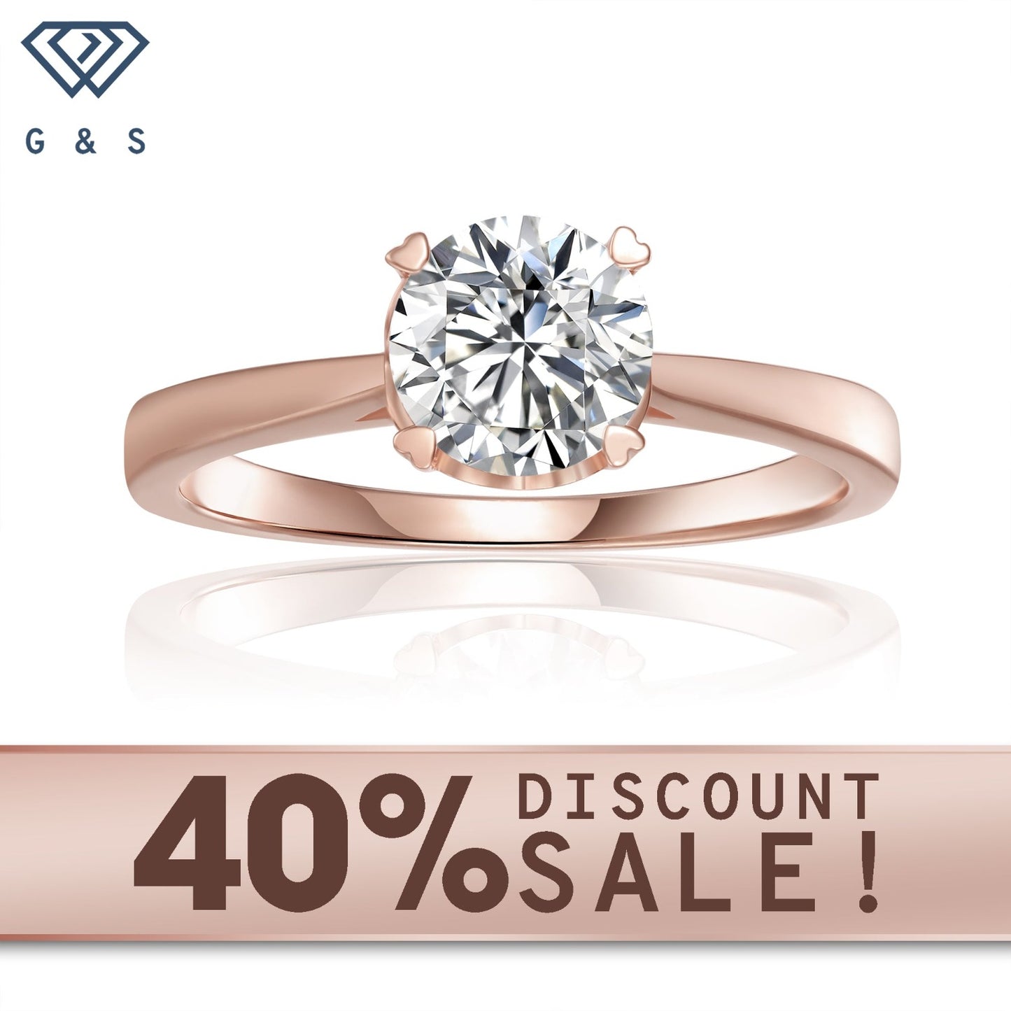 Classic solitaire engagement ring featuring a 1.00ct heart-shaped moissanite, set in 9ct rose gold with 4 delicate claws.