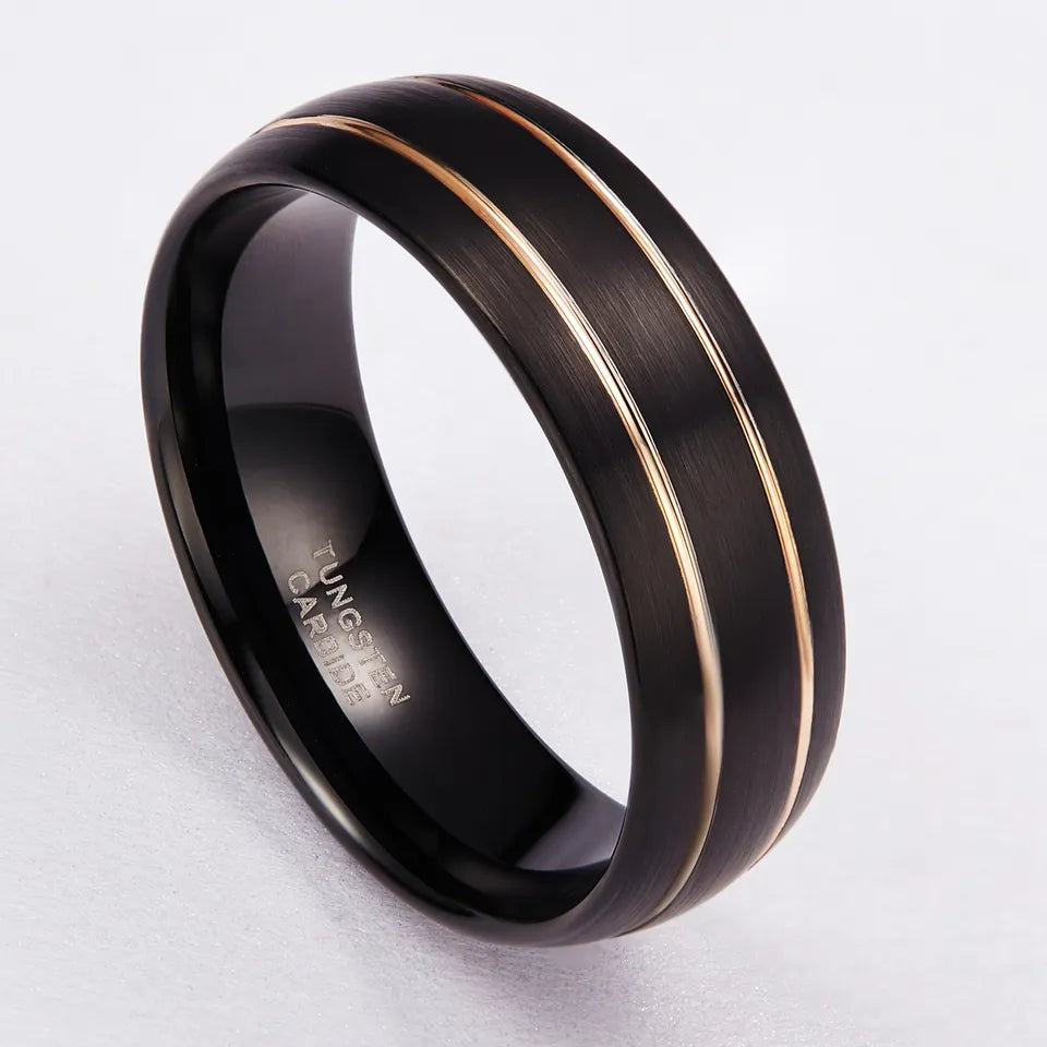 Black Tungsten Ring With Double Rose Groove