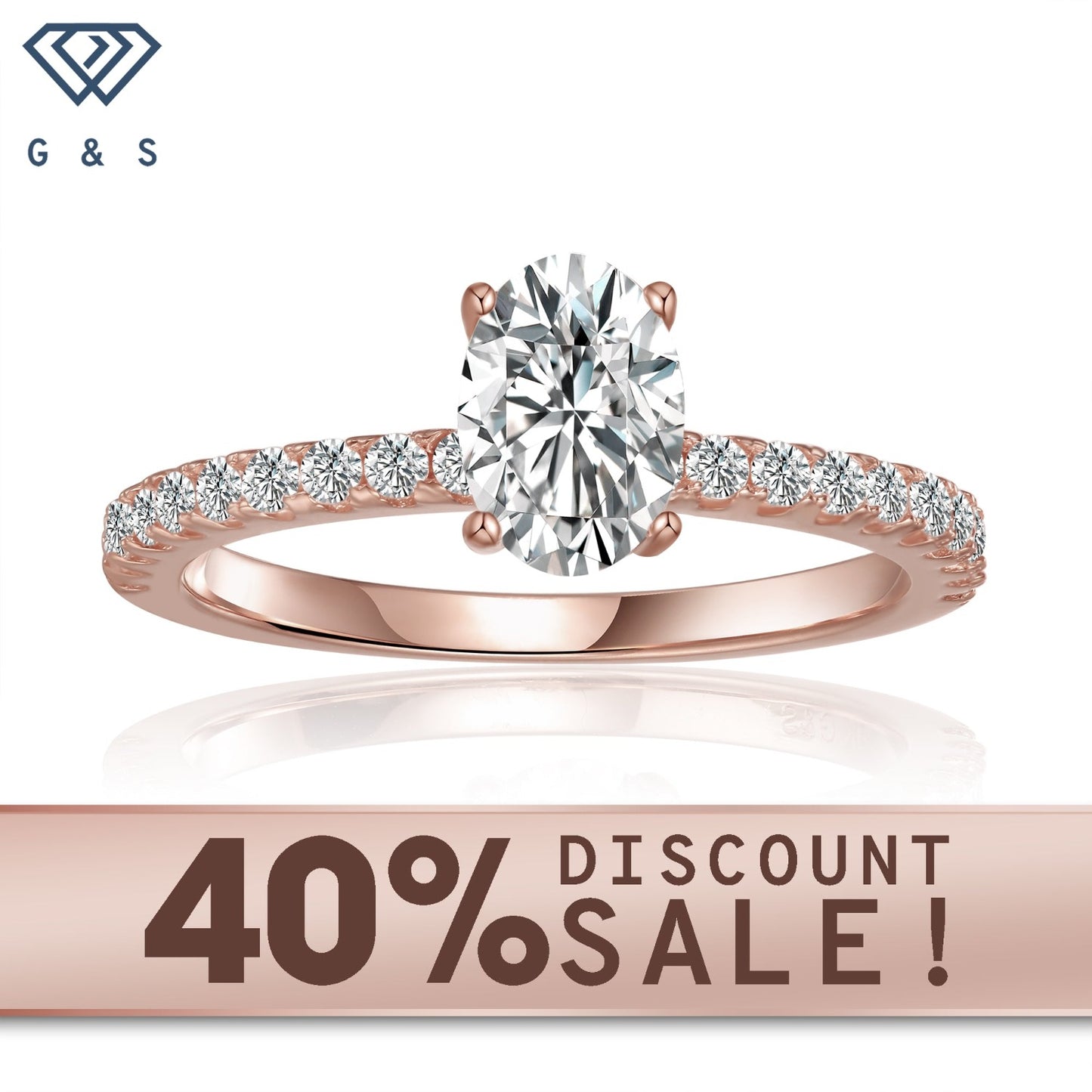 Elegant 1.00ct oval cut moissanite engagement ring set in 9ct rose gold.