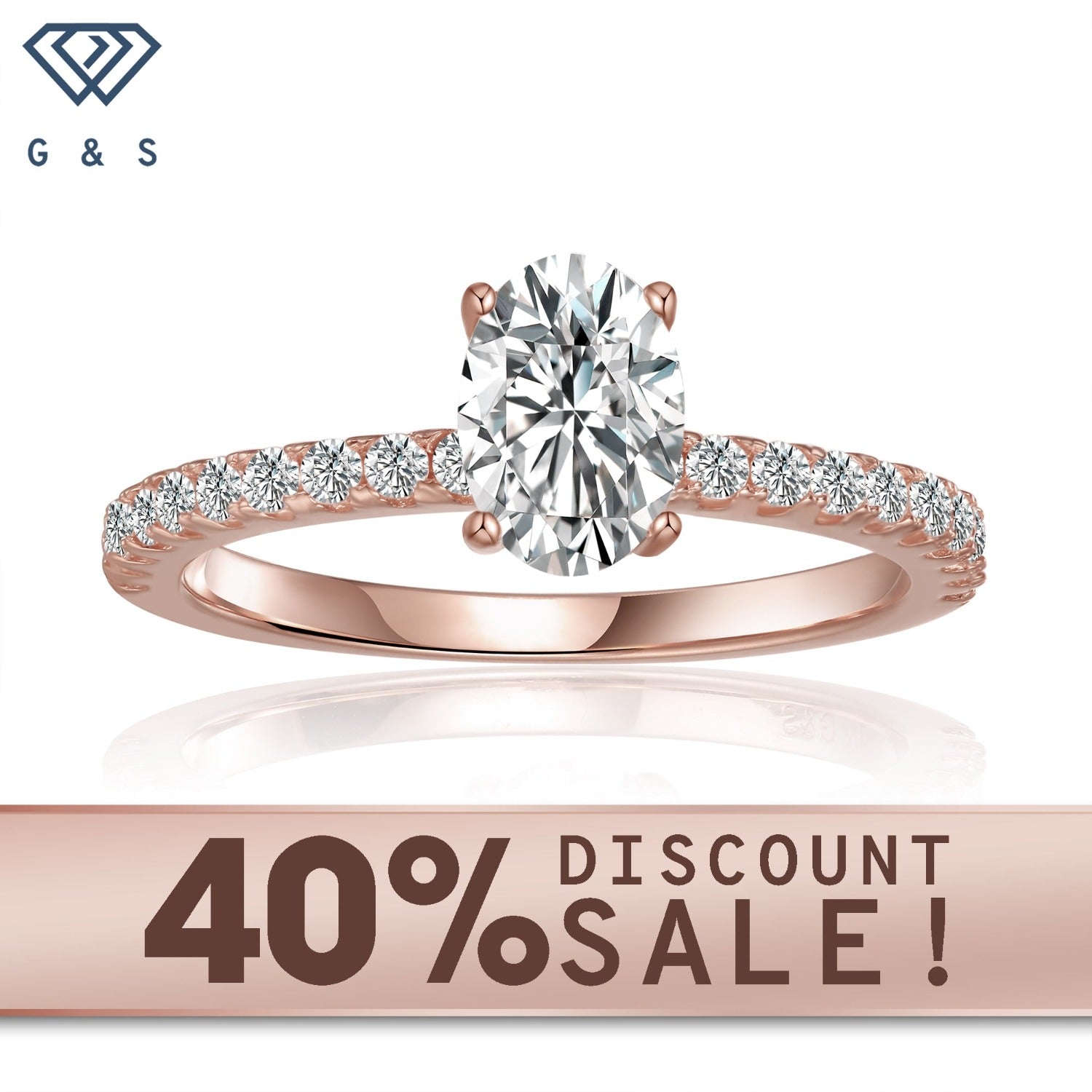 Elegant 1.00ct oval cut moissanite engagement ring set in 9ct rose gold.