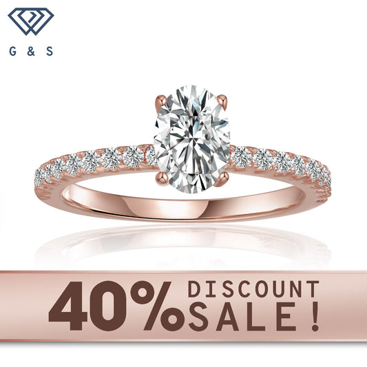 Elegant 1.00ct oval cut moissanite engagement ring set in 9ct rose gold.