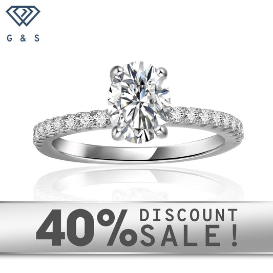 Elegant 1.00ct oval cut moissanite engagement ring set in 9ct white gold.