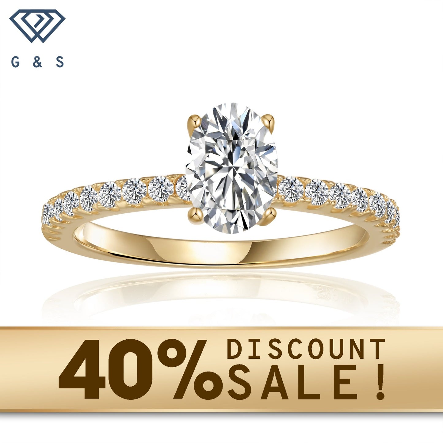  A sophisticated engagement ring featuring a brilliant 1.00ct oval-cut moissanite, showcasing its elegant shape and exceptional sparkle in a warm 9ct yellow gold setting.
