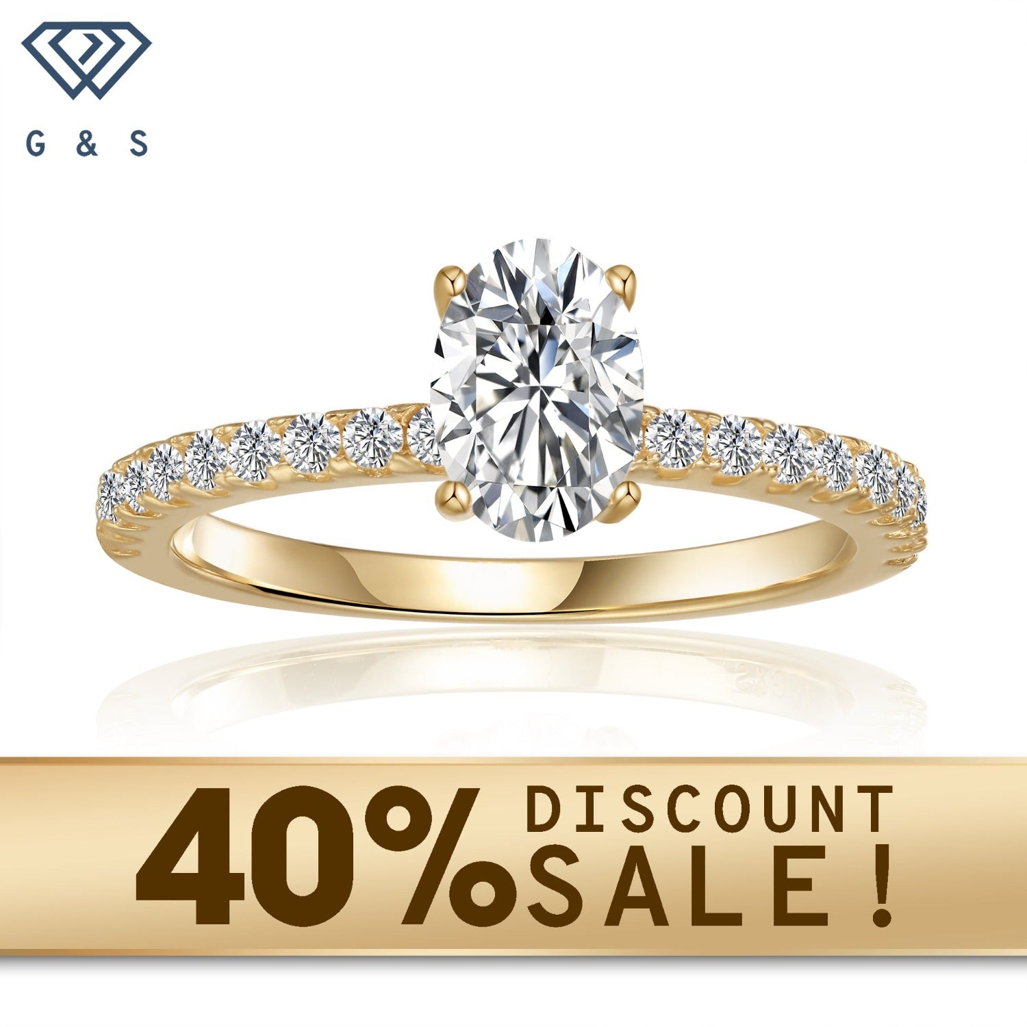  A sophisticated engagement ring featuring a brilliant 1.00ct oval-cut moissanite, showcasing its elegant shape and exceptional sparkle in a warm 9ct yellow gold setting.