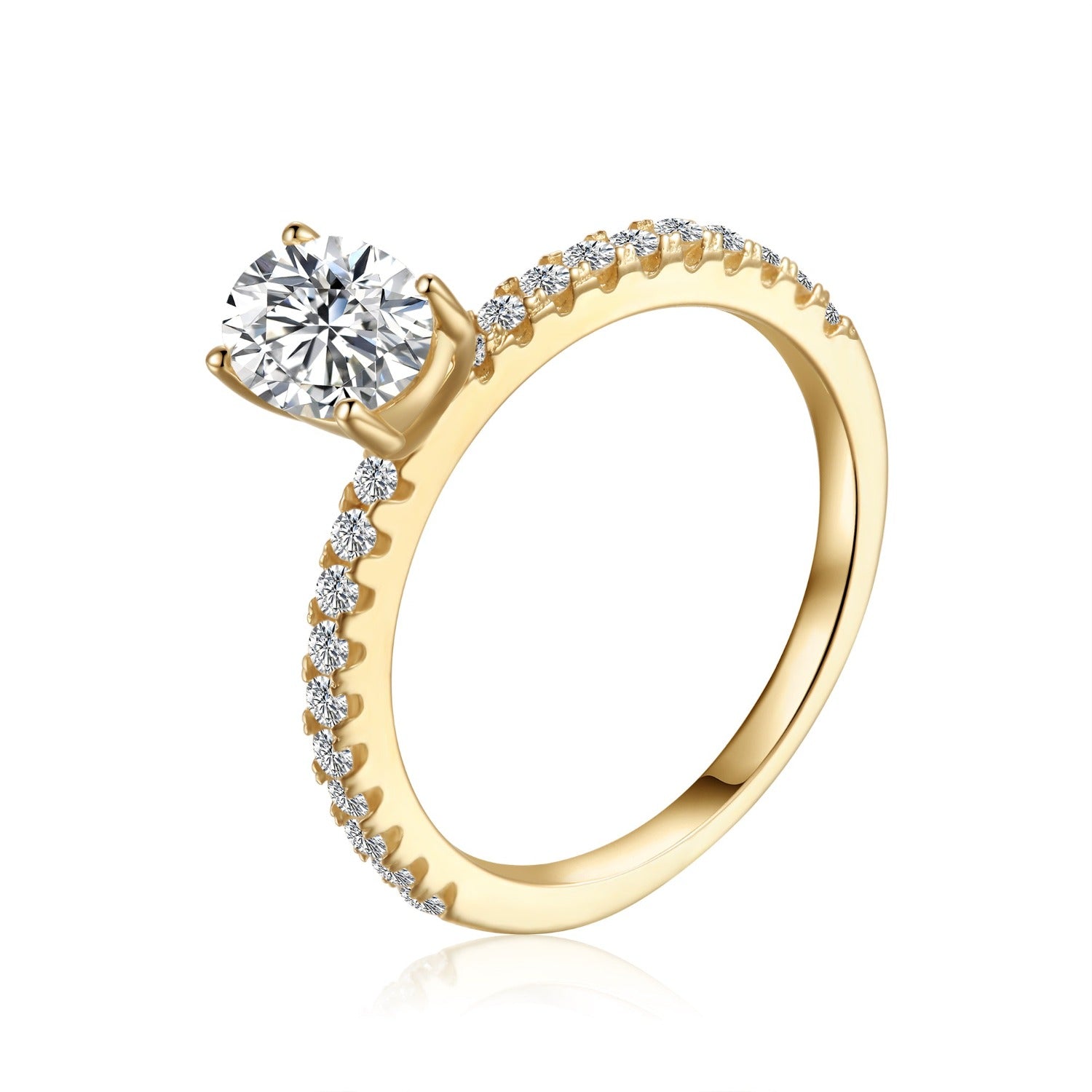 A classic and timeless design, this ring features a stunning 1.00ct oval-cut moissanite solitaire, meticulously set in polished 9ct yellow gold for a touch of understated elegance.