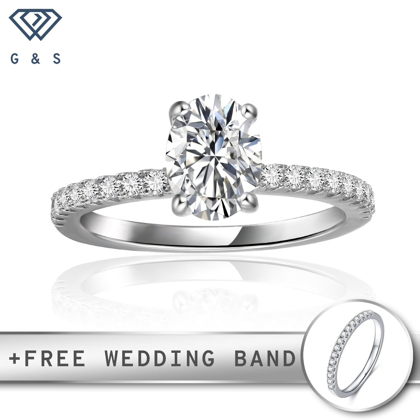 A classic engagement ring featuring a brilliant 1.00ct oval-cut moissanite set in polished sterling silver.