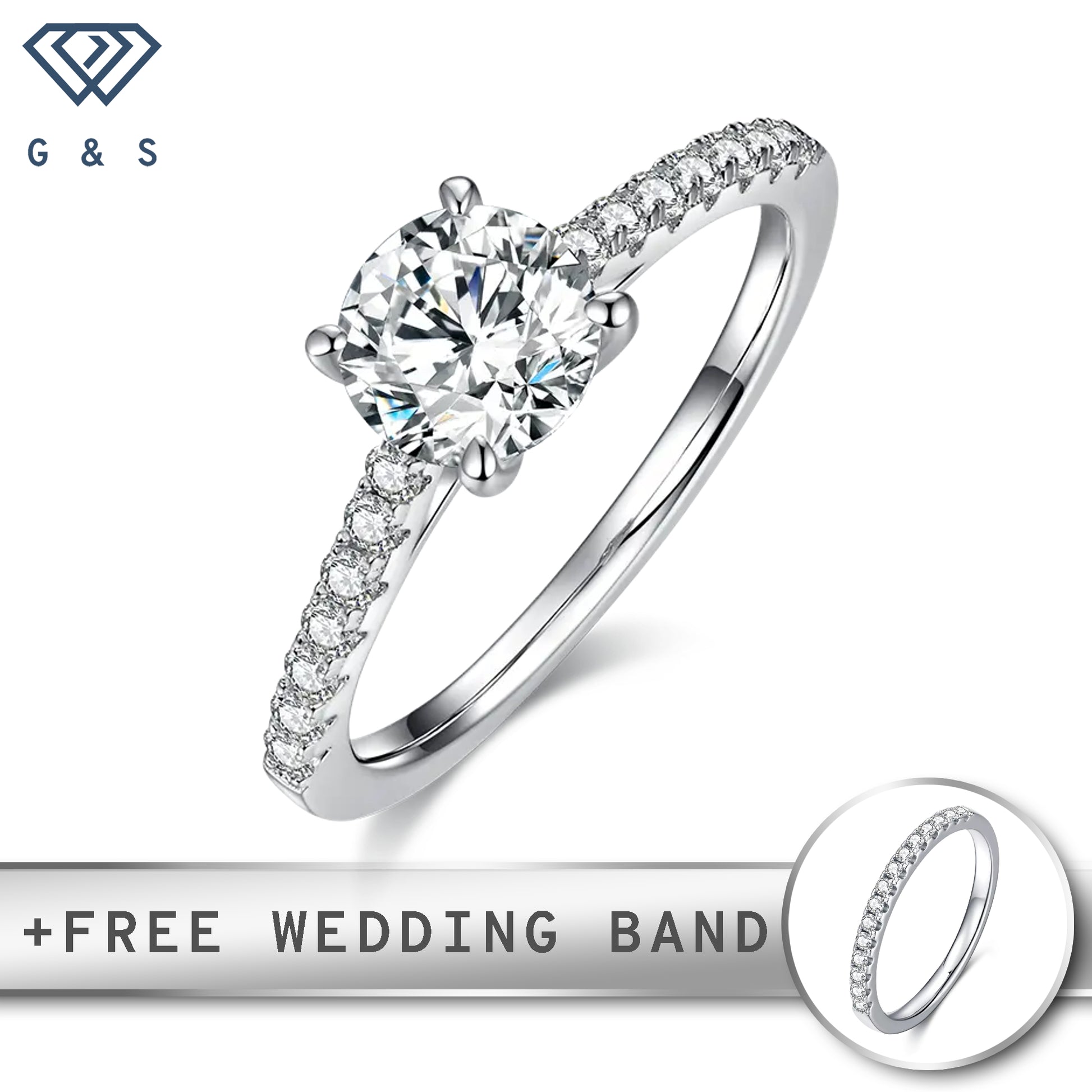 A classic sterling silver engagement ring featuring a dazzling 1.00ct round brilliant moissanite, held securely in a traditional four-prong setting, showcasing its exceptional sparkle.