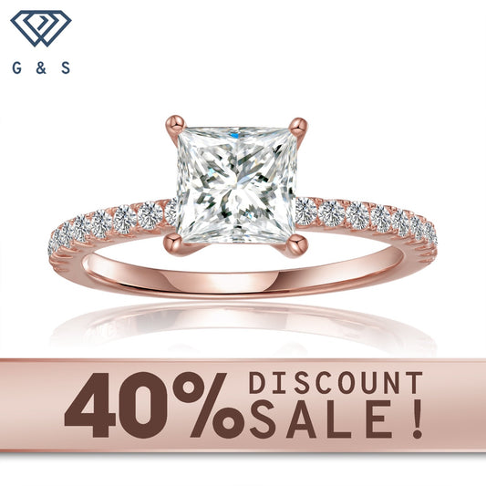 Elegant 1.20ct princess cut moissanite engagement ring set in 9ct rose gold.