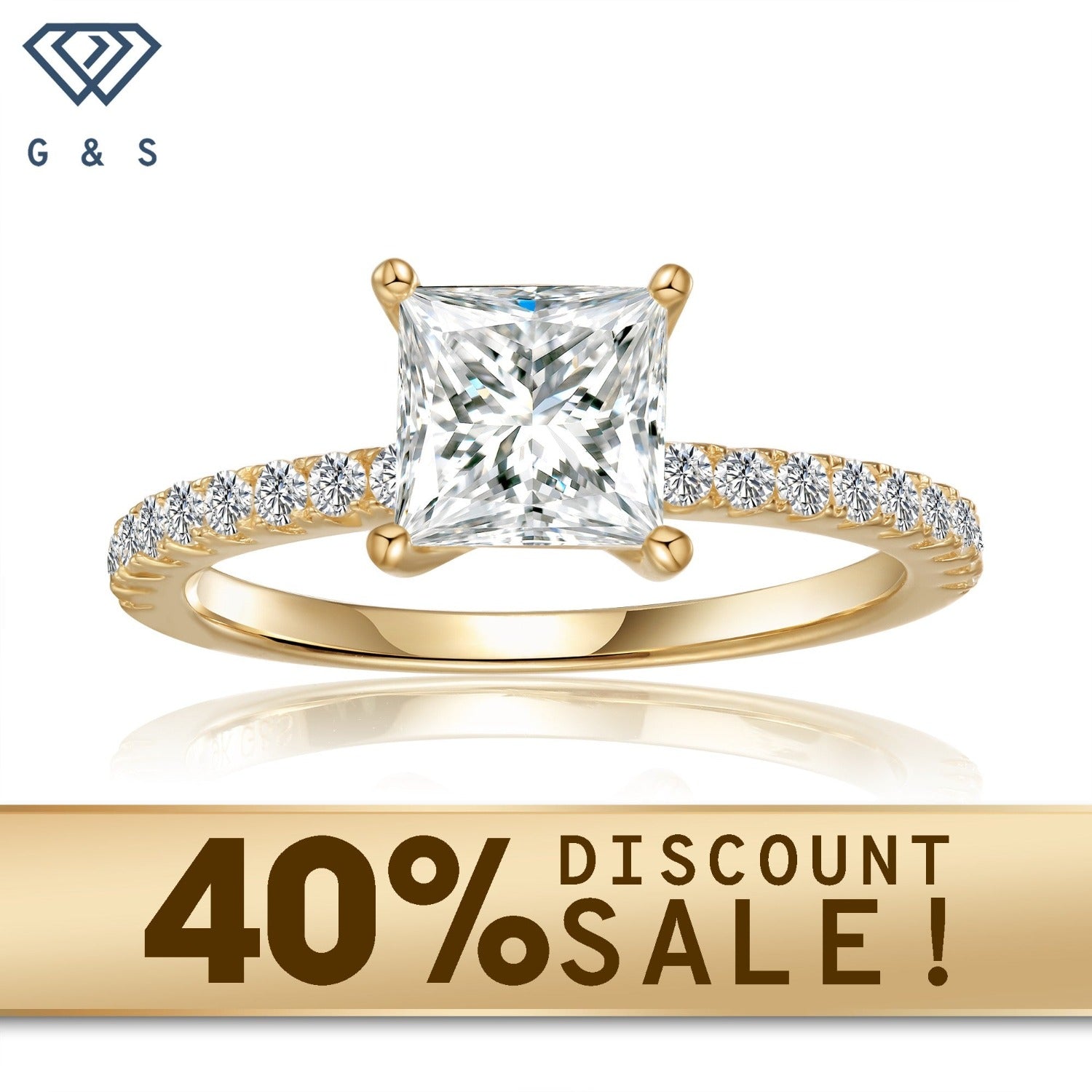 A classic and refined engagement ring featuring a brilliant 1.20ct princess cut moissanite, securely set in a warm and lustrous 9ct yellow gold band, perfect for a timeless symbol of love.