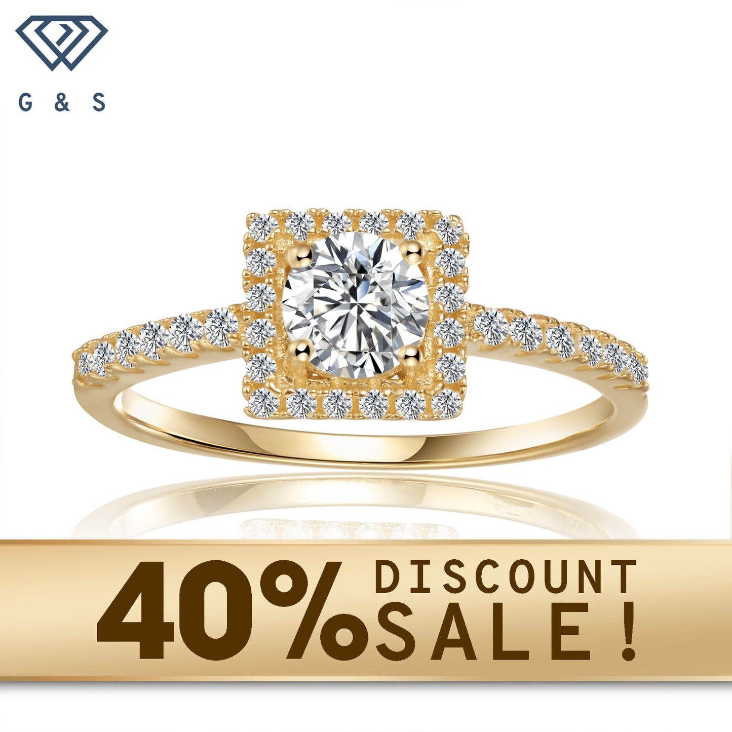 A classic and sophisticated design featuring a 0.50ct moissanite center stone encircled by a delicate halo of sparkling stones, all set in warm 9ct yellow gold.