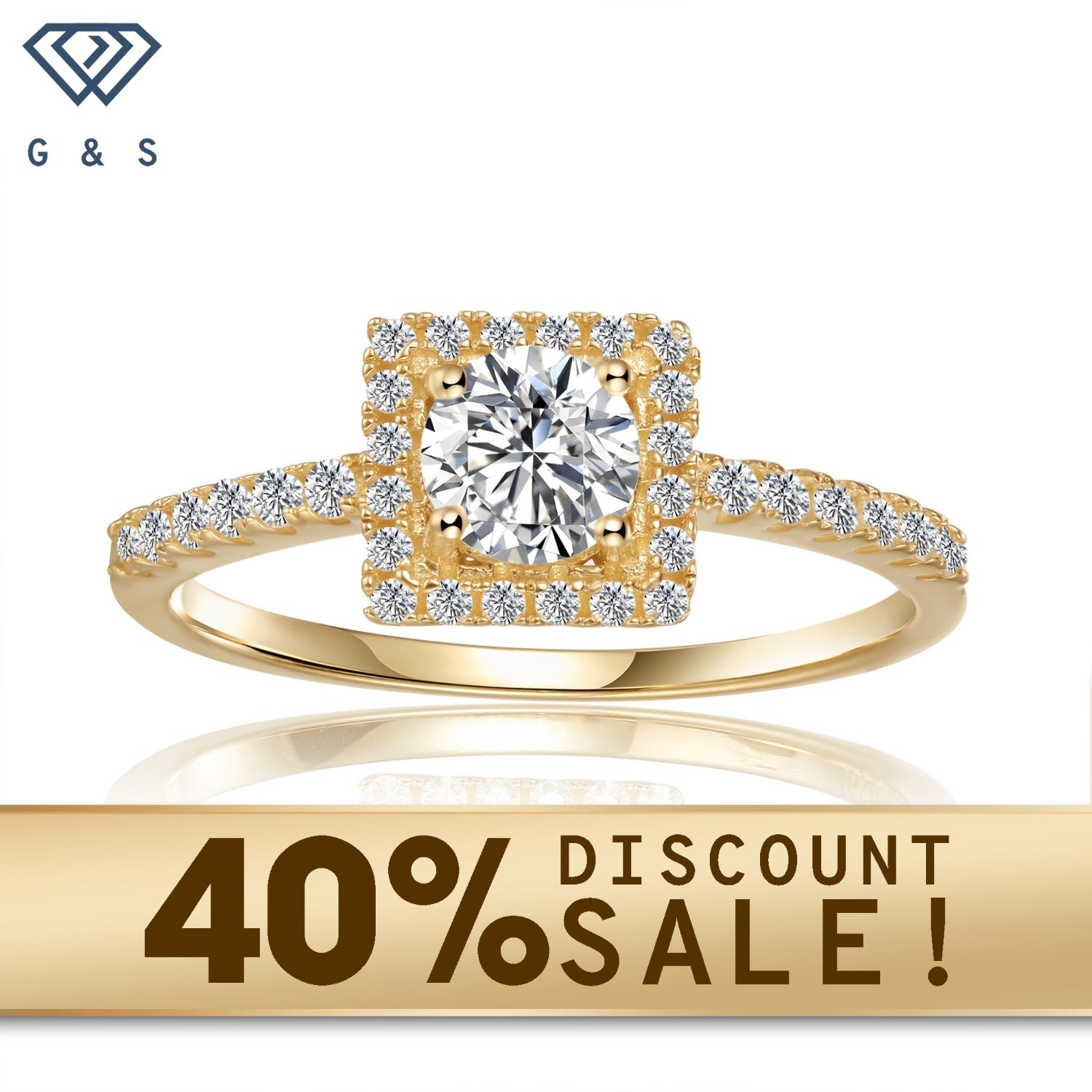 A classic and sophisticated design featuring a 0.50ct moissanite center stone encircled by a delicate halo of sparkling stones, all set in warm 9ct yellow gold.