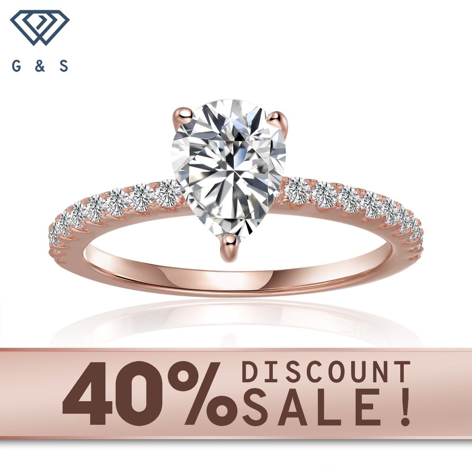 Exquisite pear-shaped 1.25ct moissanite engagement ring set in 9ct rose gold.
