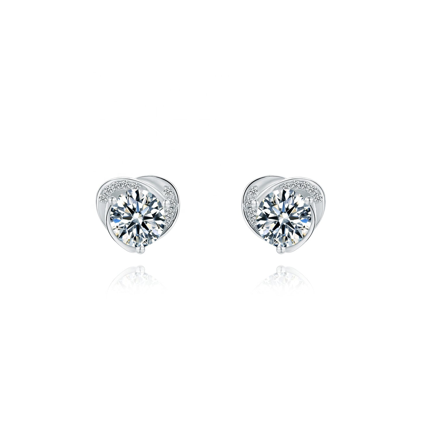 Heart Moissanite Stud Earrings Set in Sterling Silver