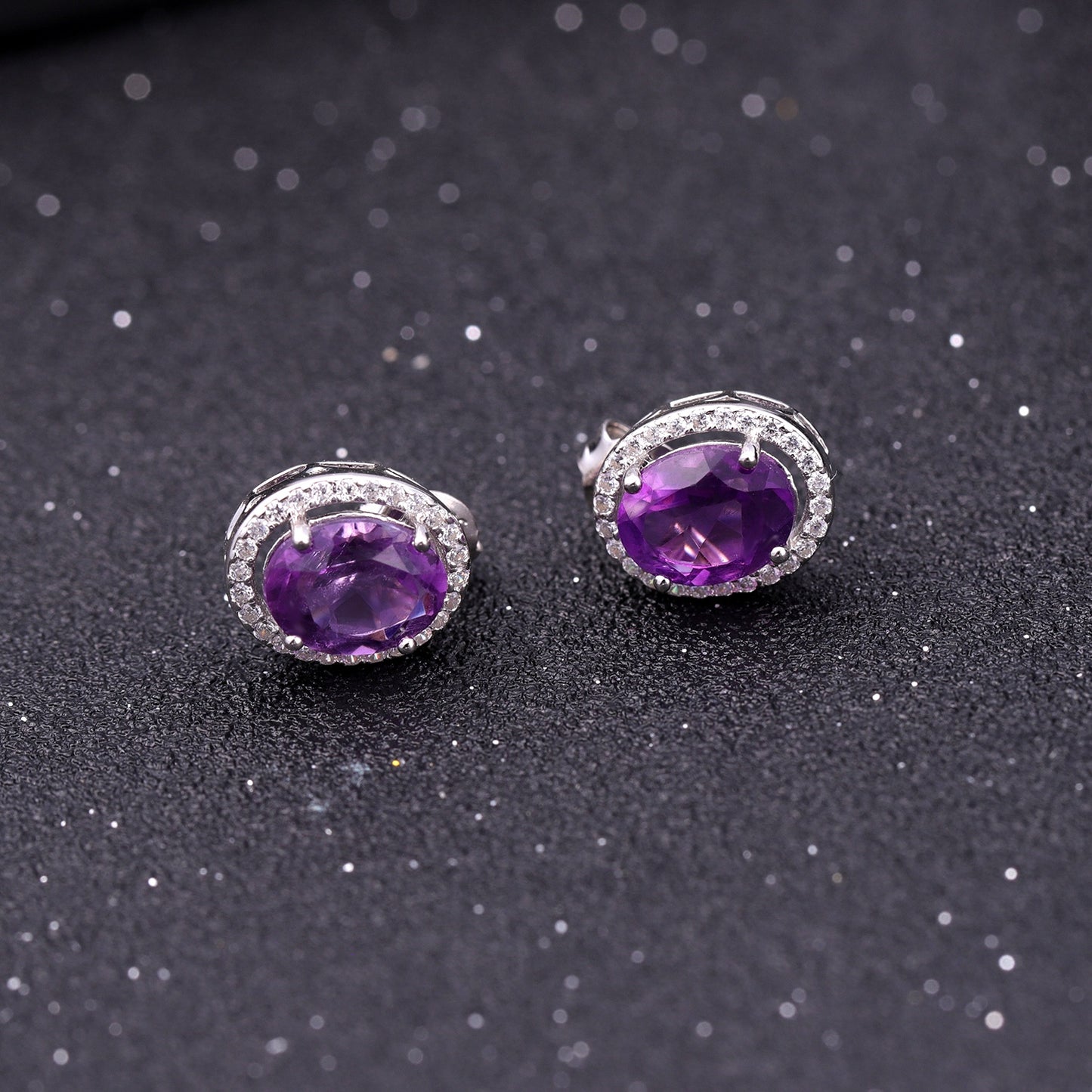 Amethyst Halo Earrings - Oval Cut (leadtime of 5-weeks)