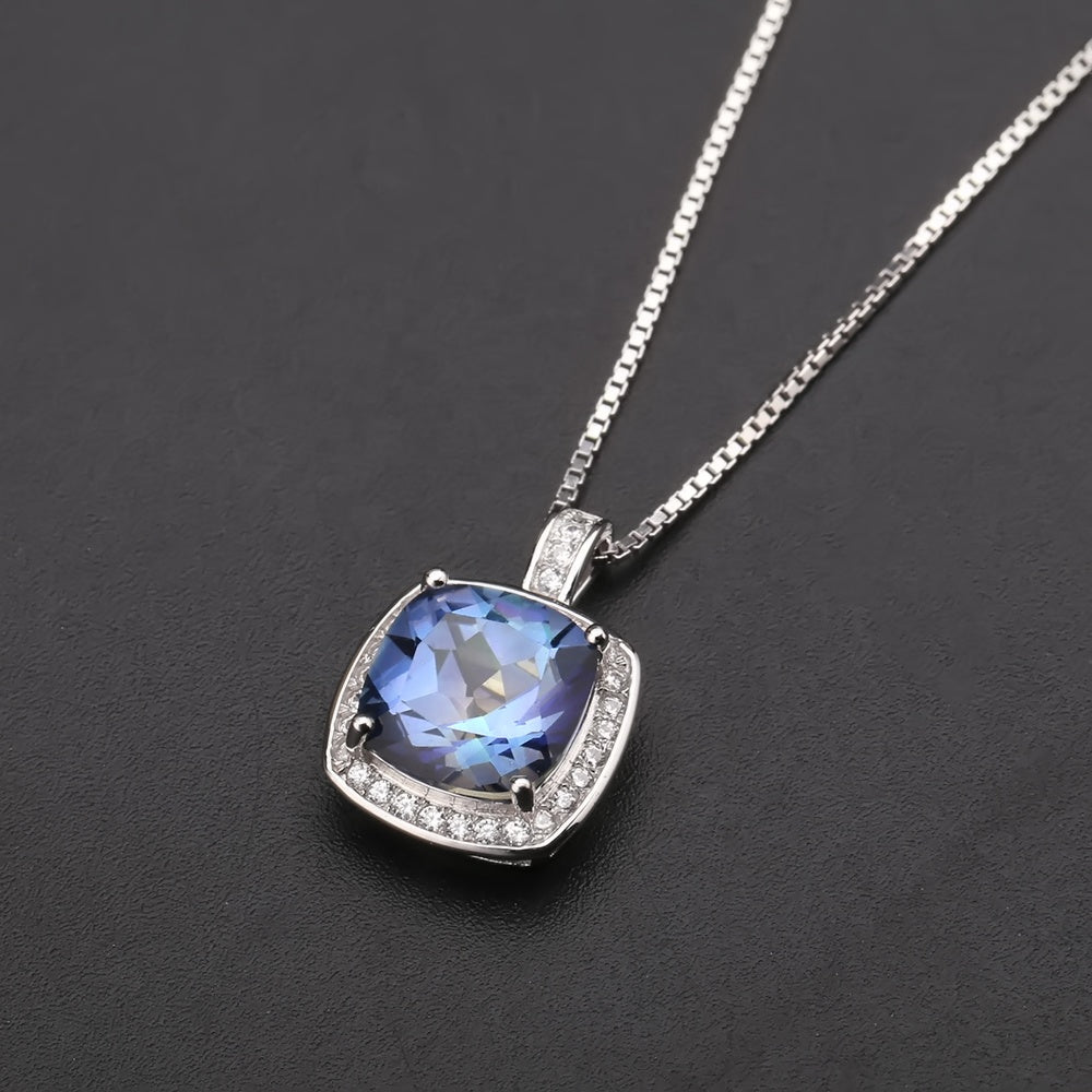 Elegant Halo Mystic Quartz Pendant - Cushion Cut