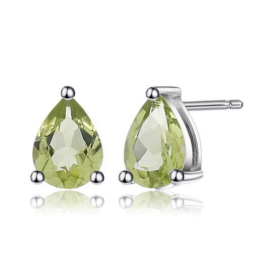 Peridot Solitaire Earrings - Pear Shape