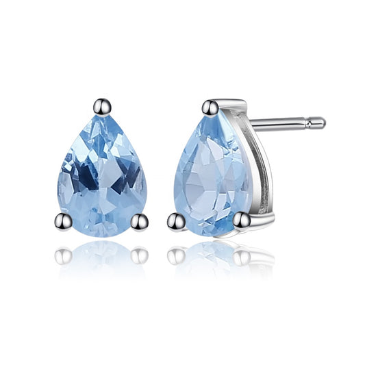 Swiss Blue Topaz Solitaire Earrings - Pear Shape