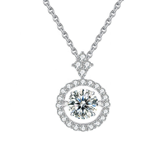 Classic Halo Dancing Moissanite Pendant Set in Sterling Silver (Leadtime of 5 Weeks)