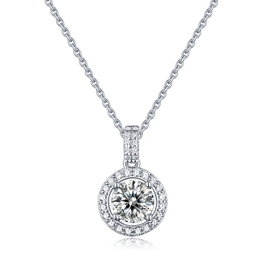 Exquisite Halo 1.00ct Moissanite Pendant Set in Sterling Silver (Leadtime of 5 weeks)