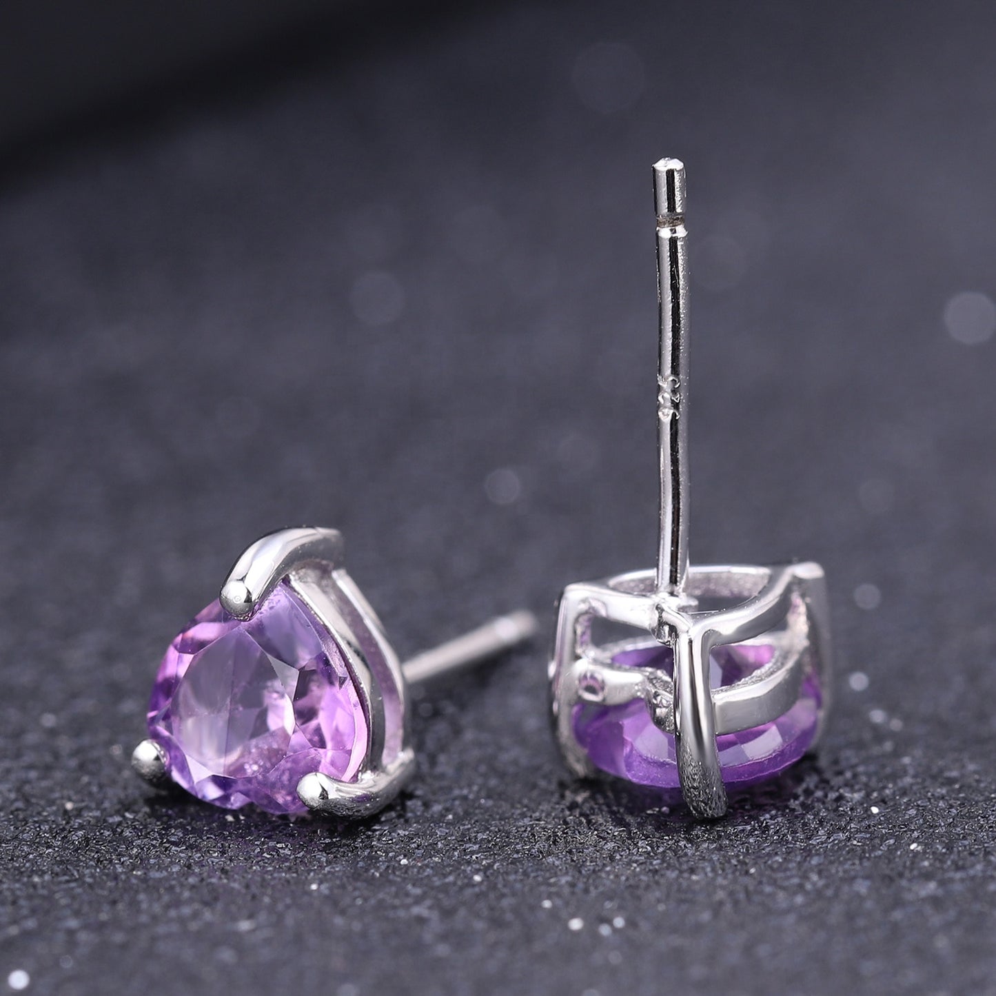 Amethyst Solitaire Earrings - Heart Shape (Leadtime of 5 weeks)
