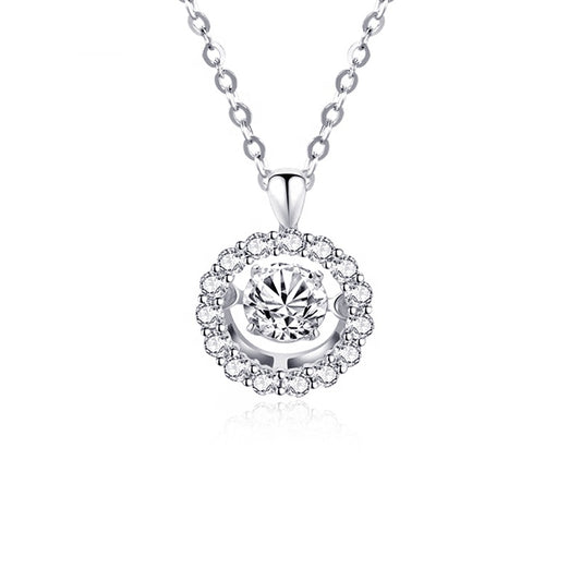 Halo Dancing Moissanite Pendant Set in Sterling Silver