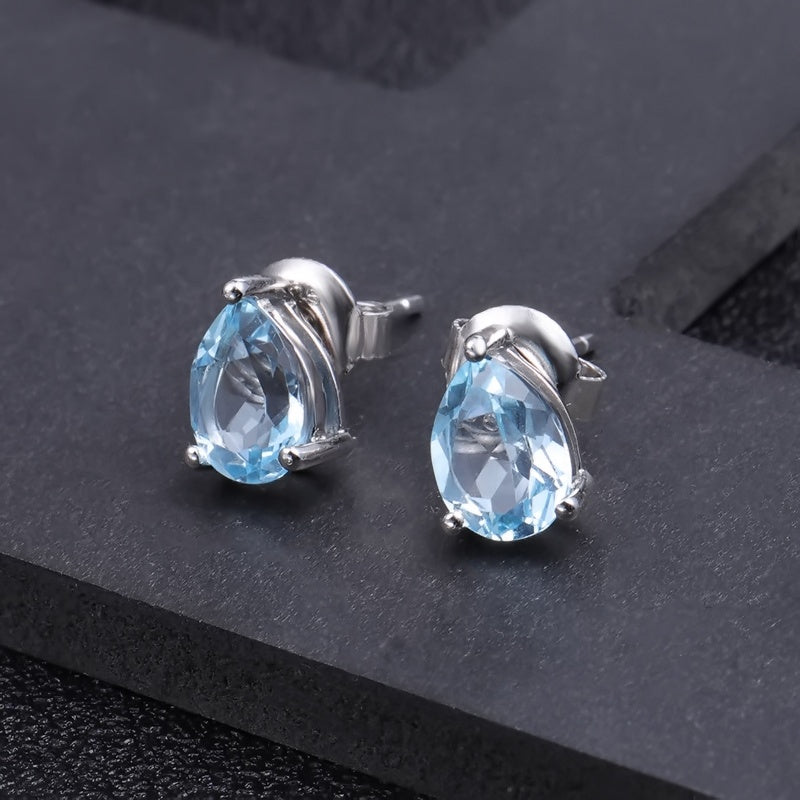 Blue Topaz Solitaire Earrings - Pear Shape (Leadtime of 5 weeks)